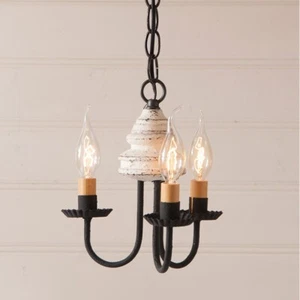 3 Arm Bellview Wood Country Chandelier in Americana White Candelabra Lighting - Picture 1 of 2