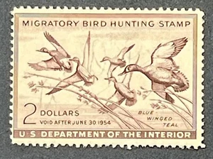 SCOTT #RW20   1953  BLUE WINGED TEAL FEDERAL DUCK HUNTING STAMP - Picture 1 of 2