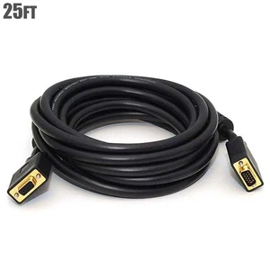 25FT VGA SVGA 15Pin Male to Female Monitor Extension Cable CL2 Ferrite Core Gold - Picture 1 of 3