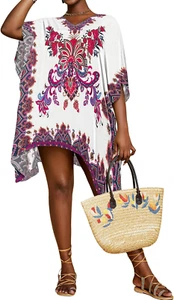 Short Kaftan Dresses for Women 2025 Swimsuit Cover up Summer V Neck Caftan Beach - Picture 1 of 12