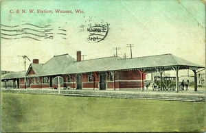 Postal C & NW Chicago Northwestern Station Wausau Wisconsin 1915 - Imagen 1 de 2