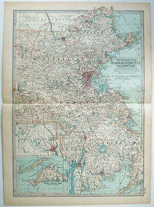 Eastern Massachusetts - Mapa original de 1902 de The Century Company. Antiguo - Imagen 1 de 3