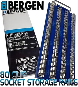 BERGEN Socket Storage Rails 1/4", 3/8", 1/2" Dr 80 Clip Socket Rails Tray Holder - Picture 1 of 6