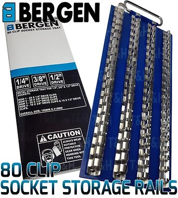 BERGEN Socket Storage Rails 1/4", 3/8", 1/2" Dr 80 Clip Socket Rails Tray Holder - Image 1 of 4