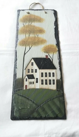 Hand Painted Signed Stone Slate Wall Decor Vintage Country Chic (18"L x 7 1/4"W) Cover
