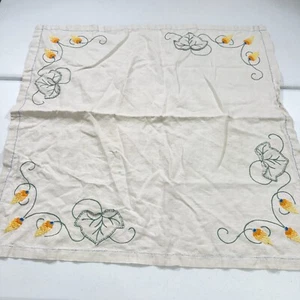 vintage tablecloth embroidered floral linen retro 30" square mcm retro - Picture 1 of 12