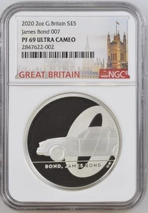Great Britain 5 Pounds UK 2020 2 oz Silver James Bond 007 NGC PF 69 ULTRA CAMEO - Picture 1 of 2