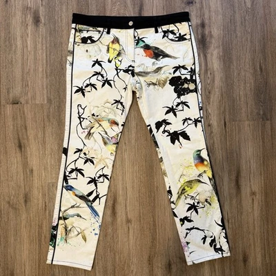 Pantalones de mezclilla vintage Roberto Cavalli estampado de pájaros talla Italia 46 EE. UU. 10/12 de lujo Foto 1 de 4