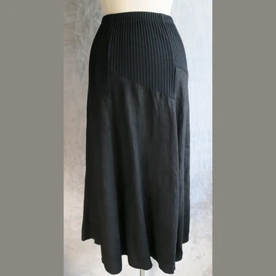 Saia de linho preta FENINI XS micro plissada Lagenlook comprimento ajustável EUA - Imagem 1 de 4