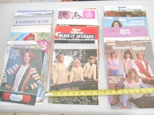 SET LOT LEISURE ARTS PATTERN BOOKS PULLOVERS VESTS AFGHAN CROCHET KNIT BERNAT - Picture 1 of 9