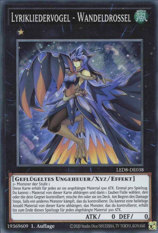 YuGiOh Lyrikliedervogel - Wandeldrossel LED8-DE038 Super Rare NM 1st - Bild 1 von 2