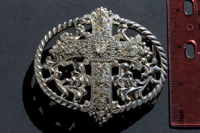 Hebilla de cinturón vintage Western Cross estrás tono plata filigrana estilo gótico Foto 1 de 4