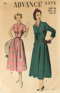 Advance 5372 Shirtwaist Dress w Shawl Collar & Sleeve Variations Sz 16 COMPLETE - Picture 1 of 6
