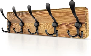 Appendiabiti rustico da parete – Appendiabiti da parete in legno massello di pino con 5 ganci tripli - Foto 1 di 6