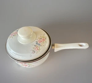 Pfaltzgraff Tea Rose Cookware Floral Pot 6" x 3" Sauce Pan Enamelware Vintage - Picture 1 of 11