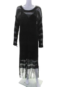 Zara Womens Long Sleeve Scoop Neck Open Knit Midi Sweater Dress Black Size Large - Picture 1 of 4