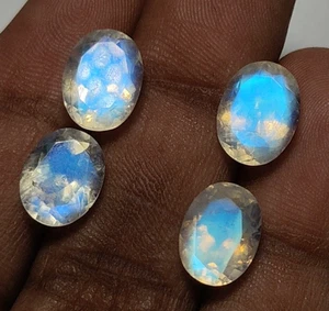 8A Qualität Natürlicher Regenbogen Mondstein Blau Feuer Facettiert Schliff Ovale Form 12,40 ct - Bild 1 von 14