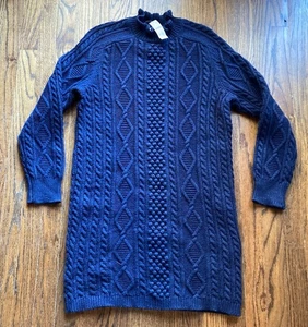Neu mit Etikett J Crew Pulloverkleid Damen Größe Large marineblau Wollmischung Zopfmuster Mini - Bild 1 von 9