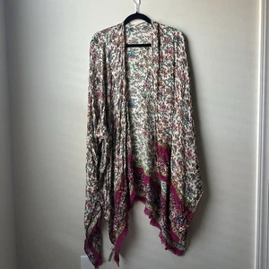 LUCKY BRAND Morgenmantel Damen groß Blumen Kimono Wickeloptik vorne offen Boho Cardigan - Bild 1 von 4