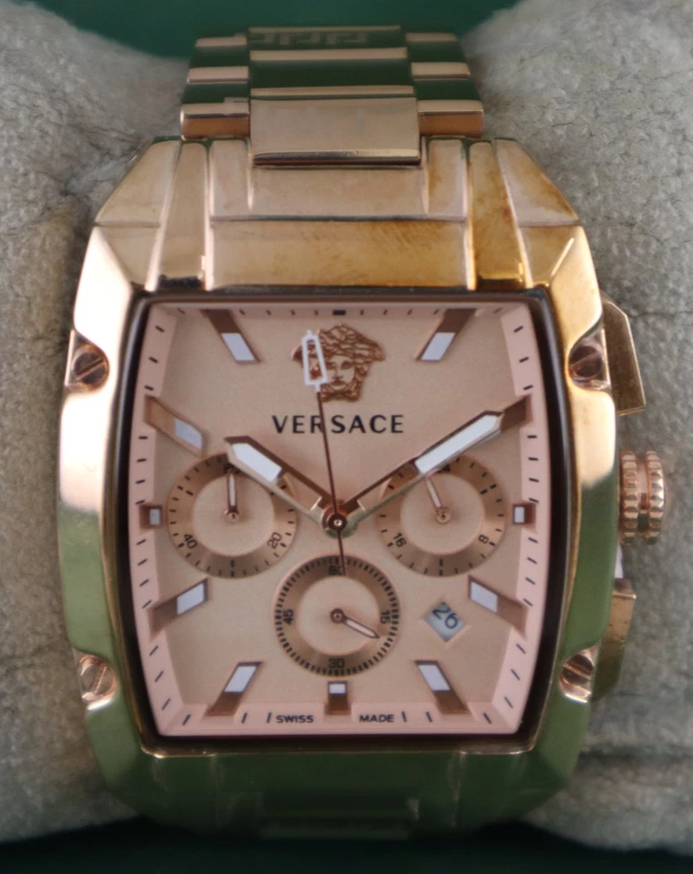 Reloj pulsera Versace de lujo de cuarzo para hombre cronógrafo esfera oro rosa todo funcionando Foto 1 de 4