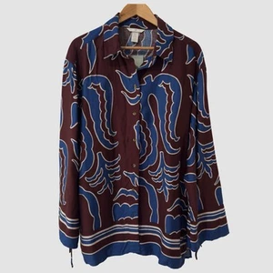 H&M Burgundy/Blue Patterned Twill Flare Sleeves Tunic Shirt L NWT - Picture 1 of 8