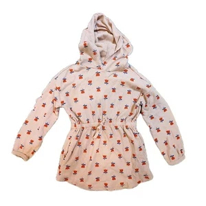 Hanna Andersson Girls 6-7 Pink Tulip Waffle Knit Dress Long Sleeve Hooded Cotton - Picture 1 of 5