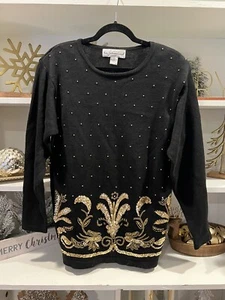 Vintage 1990's black knit long sweater, tunic, or mini dress. Size Medium - Picture 1 of 5