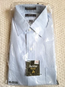 Vintage NOS Deadstock 1980s Arrow Kent Blue Pin Stripe Dress Shirt, 15 32/33 USA - Picture 1 of 5