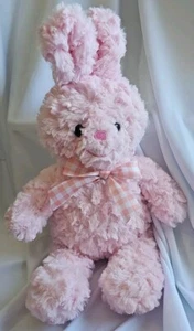 Dandee Pink Plush Bunny Easter Soft Cuddly With Gingham Bow Tie Poseable Ears - Picture 1 of 7