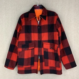 Vintage WOOLRICH Jacket Mackinaw Buffalo Plaid Wool Hunting Reversible Orange M - Picture 1 of 21