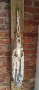 Borsa bottiglia vintage macramè nodi stringa appesa decorazione spiaggia nautica boho blu bianco - Foto 1 di 7