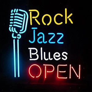 "Microfono aperto Rock Jazz Blues insegna al neon luce KTV birra bar arredamento pub 17"x14" - Foto 1 di 1