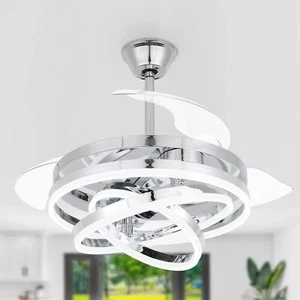 42 Inch Retractable Ceiling Fan, Modern Ceiling Fans with Lights and Remote, ... - Picture 1 of 10
