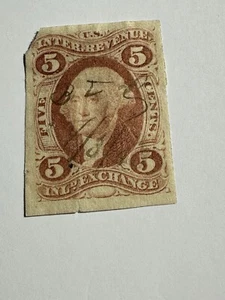 US Internal Revenue Scott #R27a -1862-71 - 5 Cent Inland Exchange Imperf Red - Picture 1 of 2