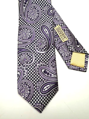 J.Z. Corbata para el cuello Gallery Collections hecha a mano seda cachemira púrpura y negra audaz divertida Foto 1 de 4