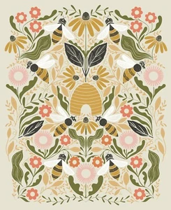 Bee Garden 48418 11 Metallic Porcelain Panel by Gingiber for Moda Fabrics - Picture 1 of 1