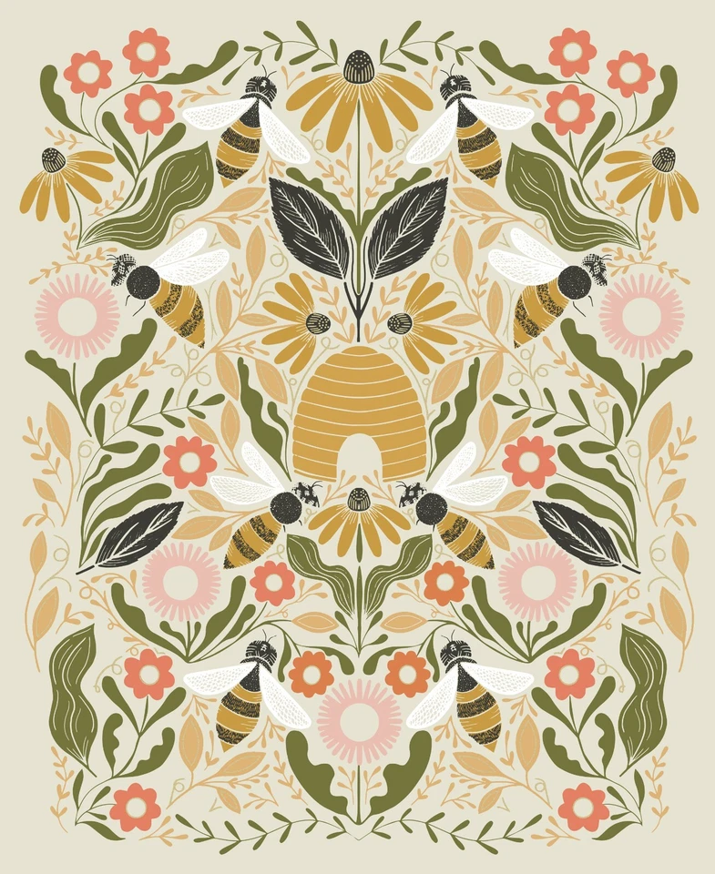 Bee Garden 48418 11 Metallic Porcelain Panel by Gingiber for Moda Fabrics - Image 1 of 1