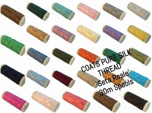 Coats Seta Reale - 100% Pure Organic Silk Thread - 20m Spool Thickness 30 - Picture 1 of 31