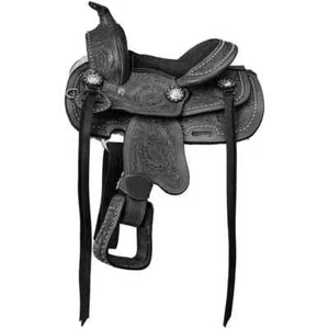 Schwarz Premium Western Pferd Pony Floral verziert 8 Zoll Sattel - Bild 1 von 3