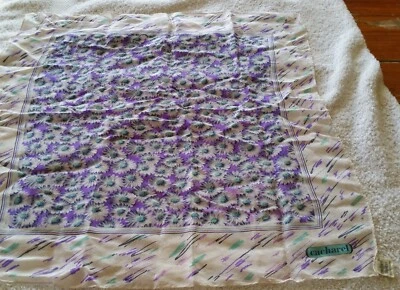 Bufanda vintage Cacharel para mujer 100 % seda púrpura floral 20" x 20" 1960? Foto 1 de 4