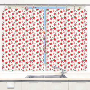 Erdbeeren Bistrogardine Gardinen Küche 2 Paneele Mit Haken Wasserdicht Textil - Bild 1 von 8
