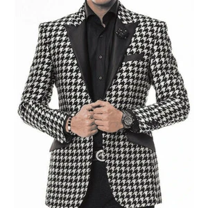 Traje de pata de gallo para hombre solapa pico informal calce ajustado boda novio blazer esmoquin - Imagen 1 de 30