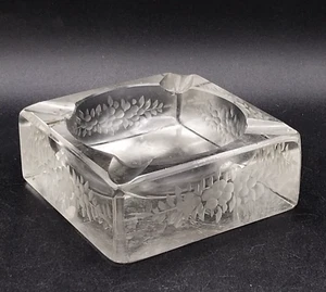 Vintage Leaded Crystal Glass Square Ashtray Clear Cut Etched Floral 4" Art Deco - Picture 1 of 7