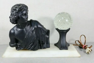 Art Deco Marble Base Table Lamp with Spelter Bust  & Illuminating Glass Sphere - Picture 1 of 8