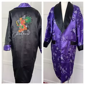 Chinese Theme Dragon Silky Style 4 Pockets Dressing Gown Reversible Medium NOTE - Picture 1 of 14
