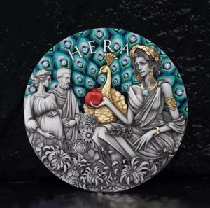 Moneda dorada envejecida de plata de 2 oz de 23 cristales Niue Divine Beauty Hera 2025 - Imagen 1 de 4