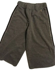 LuLu PARIS Girls Gray Wide Leg Cotton Pants, Black Silver Stripe Poodle Charm - Picture 1 of 4