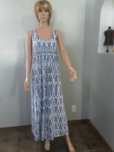 Daisy Fuentes #316 Maxi Dress Women Blue And White Sz XL Lined Preowned - Picture 1 of 12