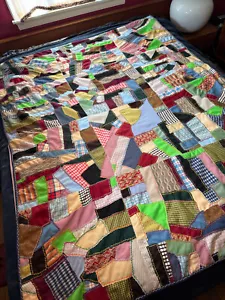 Vintage Handmade Patchwork Quilt 53"x70" Fun Patterns Crazy Shapes Hand Sewn - Picture 1 of 12