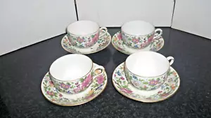 Antique Crown Staffordshire Thousand Flowers 4x Cups and saucers C1906/30 - Picture 1 of 3